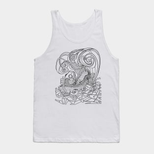 Rowing Fish Line art Tank Top